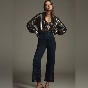 Maeve‎ by Anthropologie Colette High-Rise Crop Denim w/ Sequin Size 24 Tall NWT